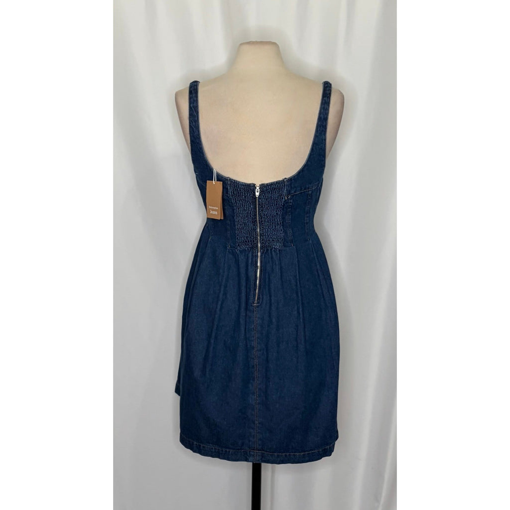NWT!! REFORMATION Violet Denim Mini Dress Blue Smocked A-Line Skirt Size 12