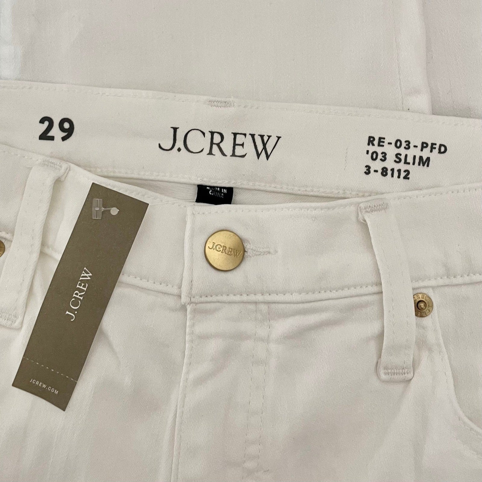 NWT!! J. CREW White Slim Jeans '03 2003 Stretch Solid White High Rise Size 29