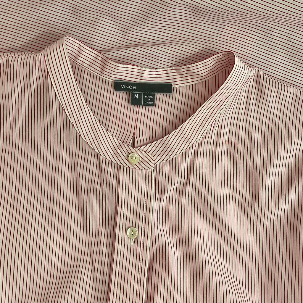 VINCE Red & White Striped Cotton Popover Tunic Top Blouse Nautical Preppy Medium
