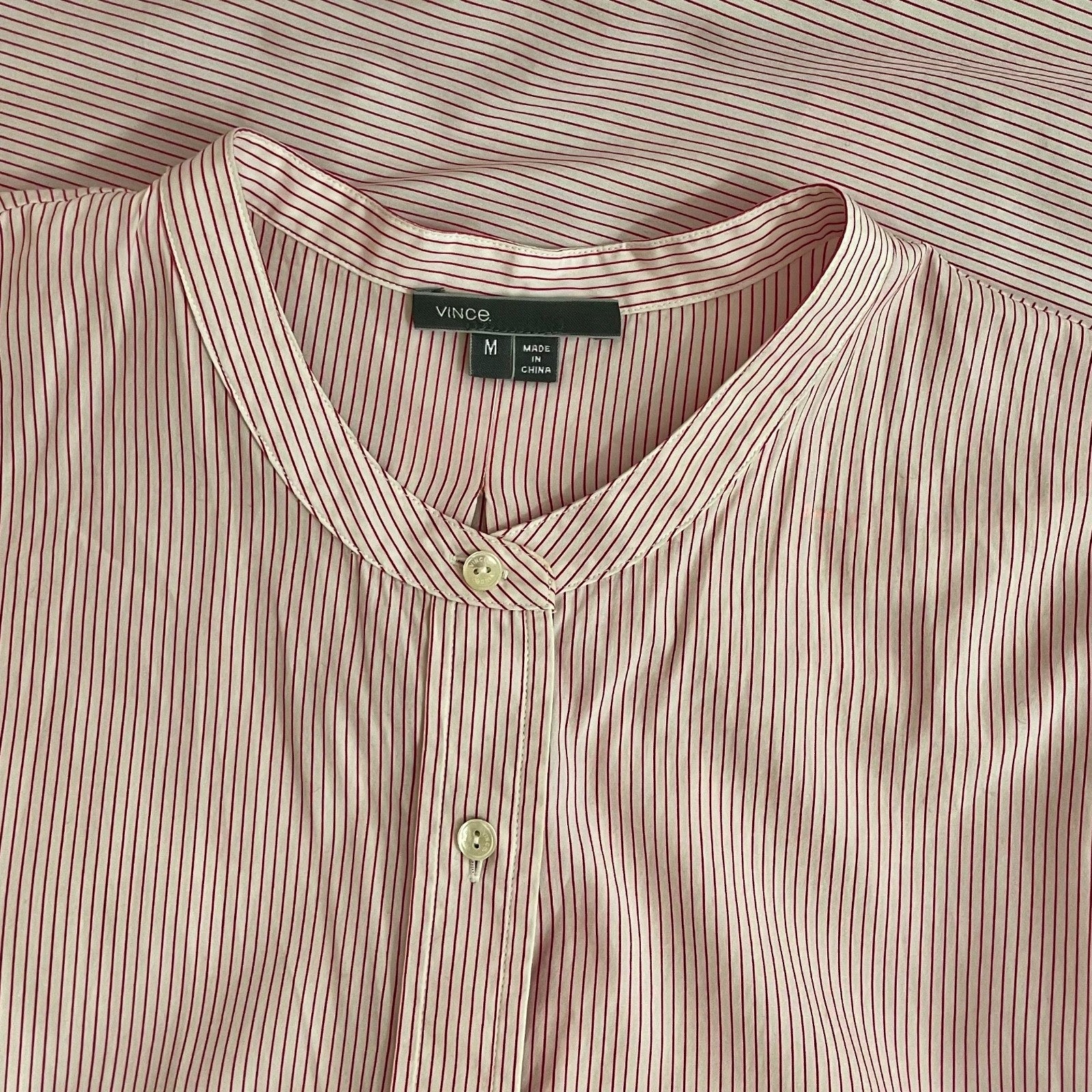 VINCE Red & White Striped Cotton Popover Tunic Top Blouse Nautical Preppy Medium