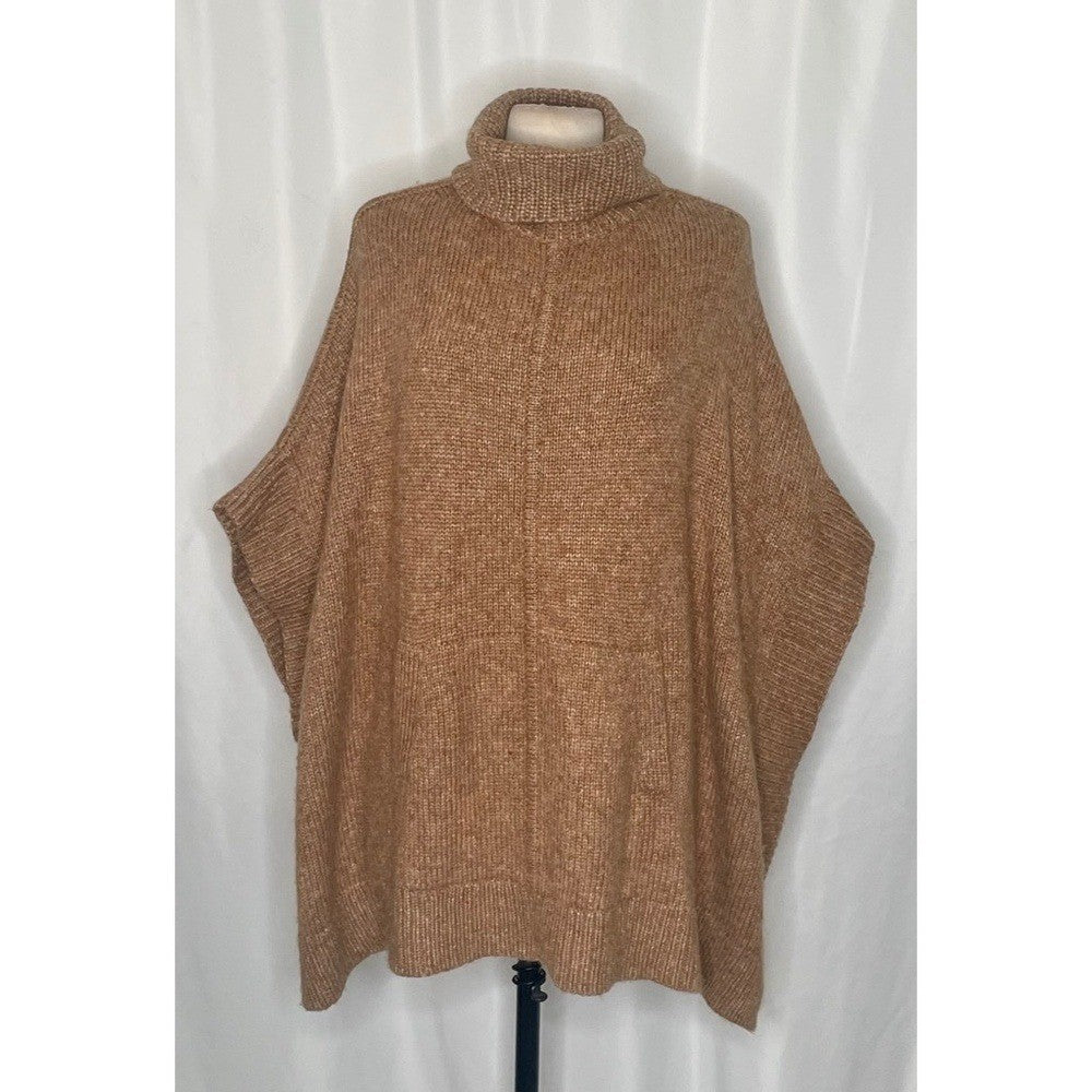 J. CREW Relaxed Turtleneck Poncho Sweater Merino Wool Alpaca Pocket Small Medium