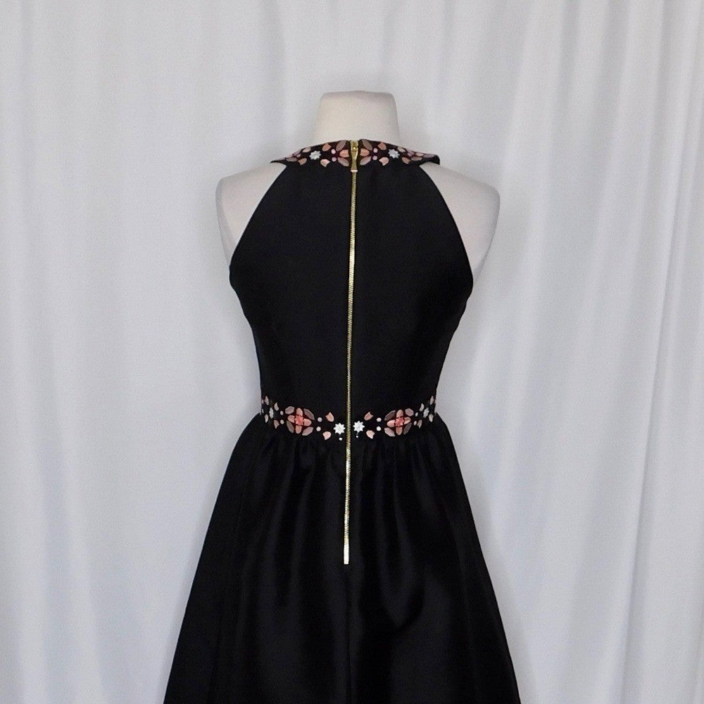 KATE SPADE Black Mosaic Embellished Embroidered Midi Dress Fit N' Flare Size 0