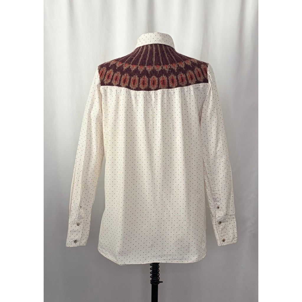 FREE PEOPLE Mixed Media Sage Buttondown Shirt Wool Western Polka Dot Medium
