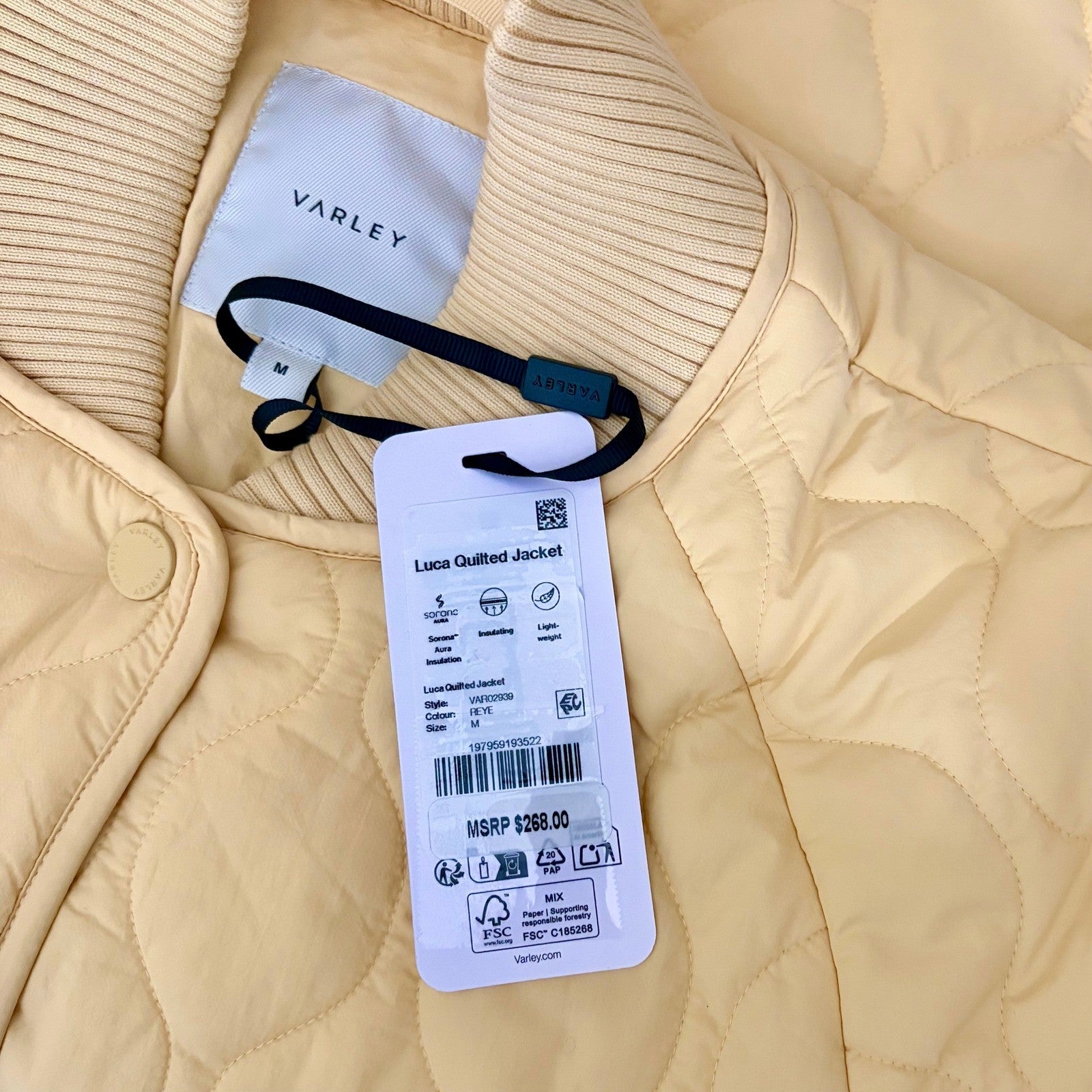 NWT!! VARLEY Luca Quilted Jacket Solid Reed Yellow Bomber Snaps Solid Medium