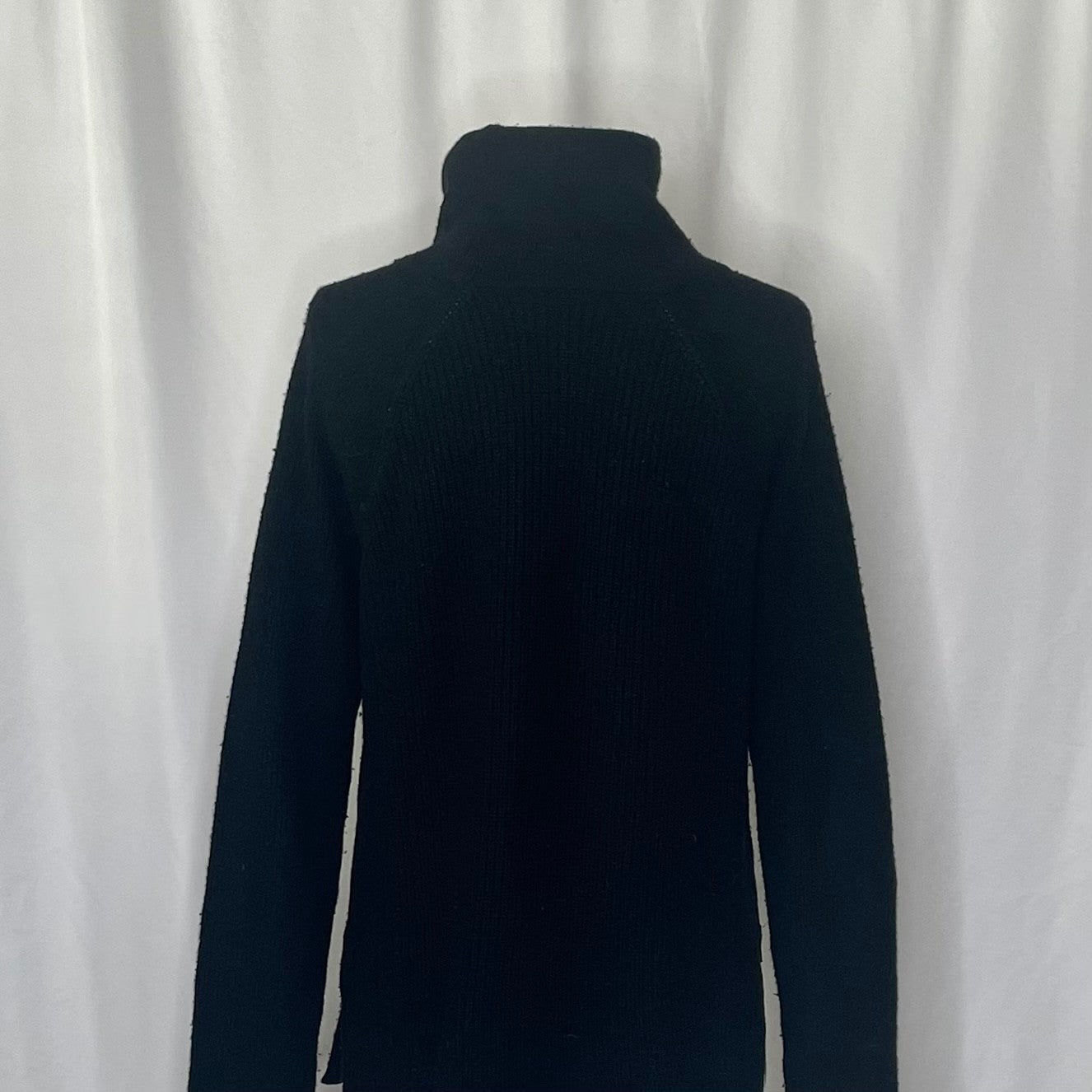 VINCE Cashmere Wool Ribbed Cowl Turtleneck Sweater Side Zipper Solid Black Small