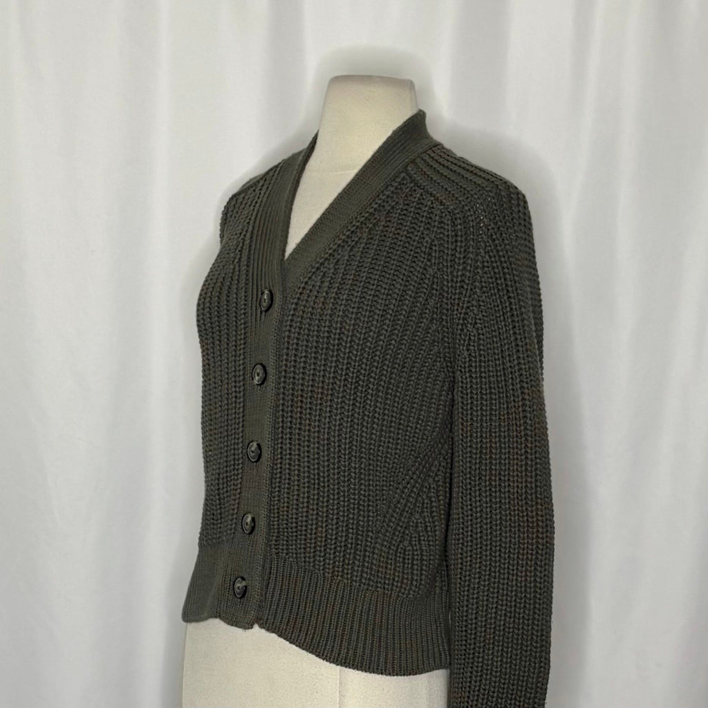 EVERLANE The Texture Cotton Cardigan Sweater Raglan Kambaba Green Knitwear Small