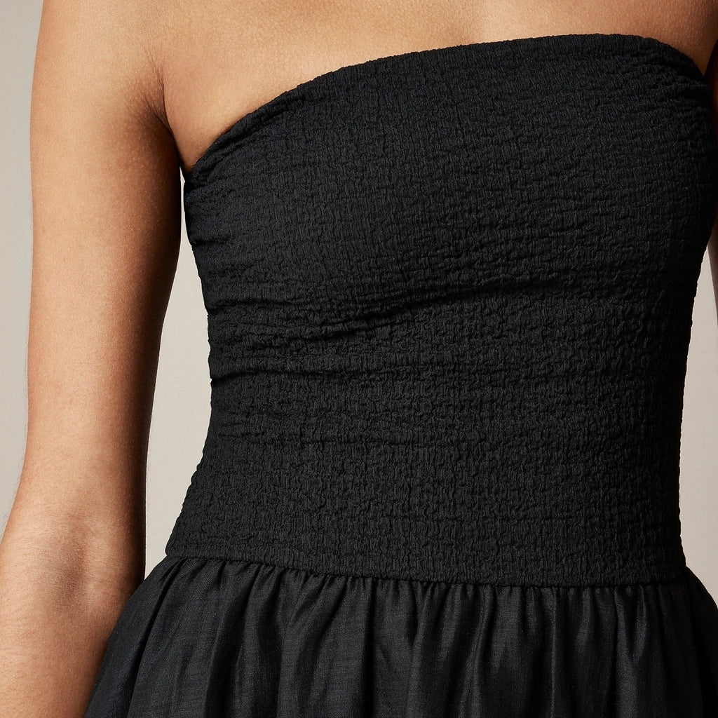 NWT!! J. CREW Strapless Mixy Dress Solid Black Midi Textured Preppy Medium