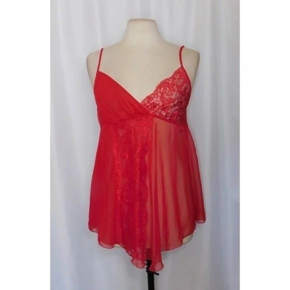 Vintage VICTORIA'S SECRET Gold Label Red Lace Chemise Gown Babydoll Medium