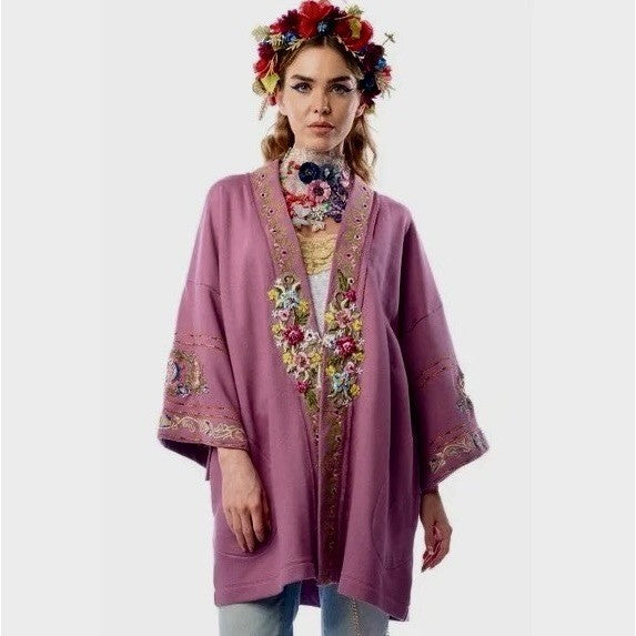 ARATTA SILENT JOURNEY Juliette Beaded Embellished French Terry Kimono Jacket S