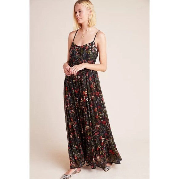 Anthropologie PAYAL JAIN Massima Pleated Floral Maxi Dress Romantic Small