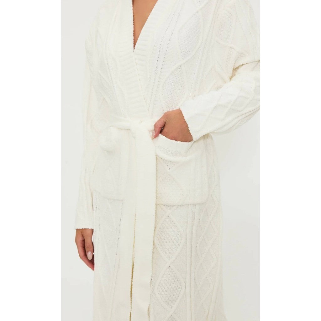 BEACH RIOT Rinna Chenille Robe Cream Cable Knit Belted Pockets X-Small Small