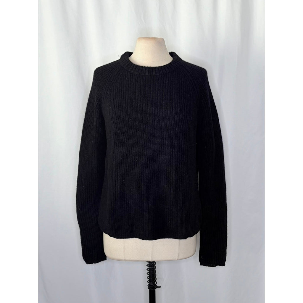 JENNI KAYNE Cashmere Fisherman Sweater Solid Black Raglan Knitwear Knit Large