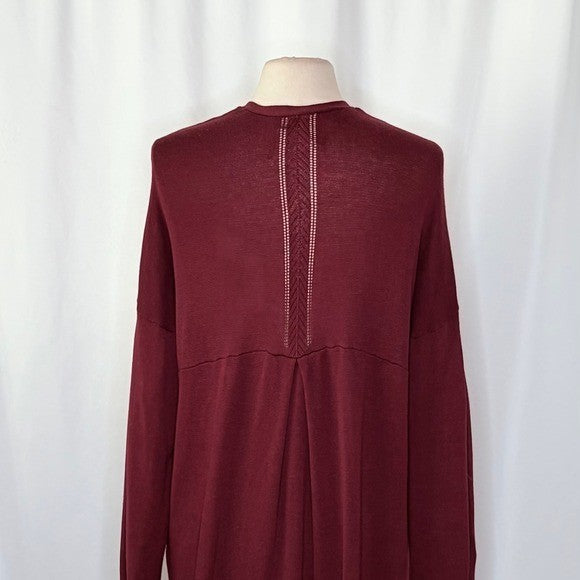 By ANTHROPOLOGIE Pointelle Long Cardigan Sweater Purple Burgundy Cottage Medium