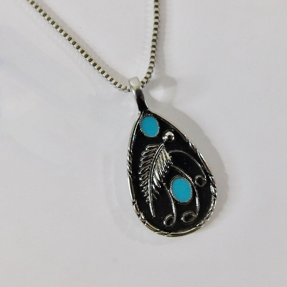 NEW Silver Turquoise Teardrop Pendant Necklace Western Southwestern Cowgirl