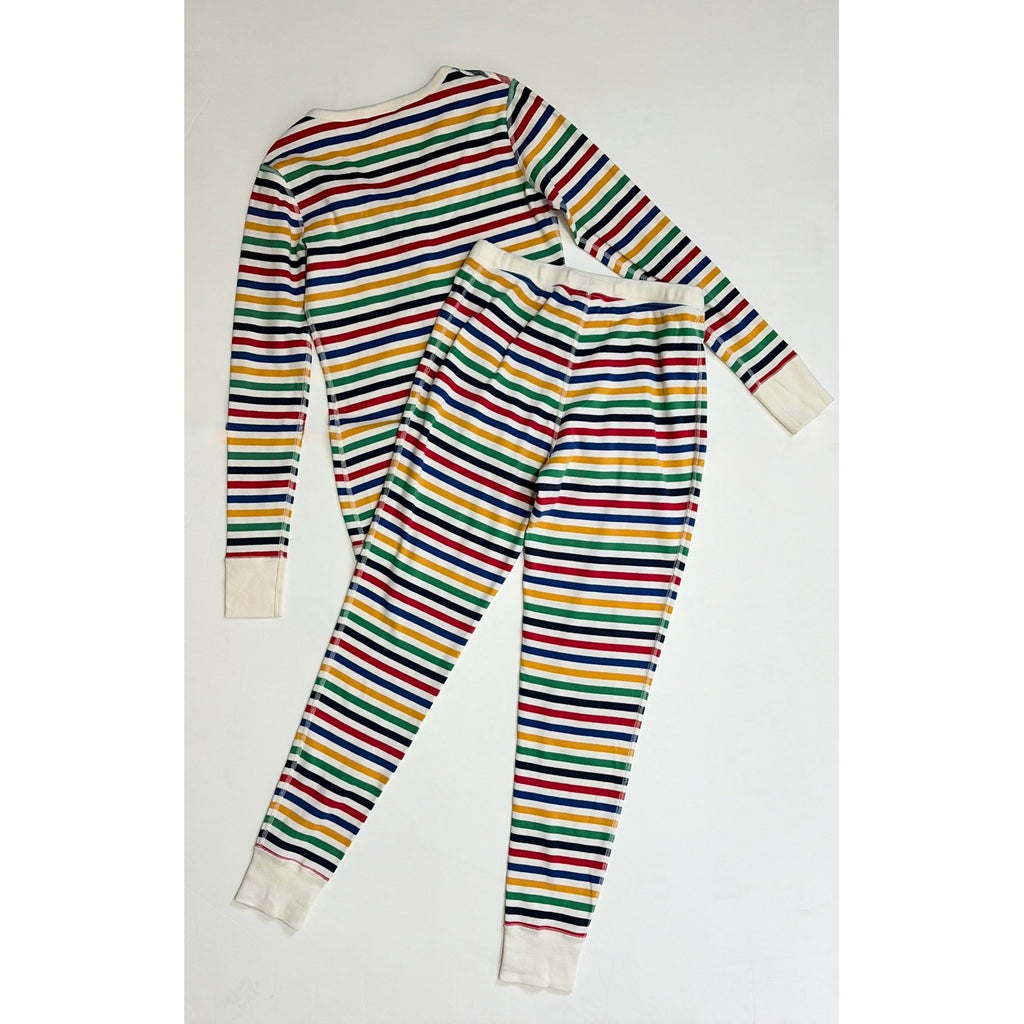 Women's HANNA ANDERSSON 2 Piece Multi Stripe Pajamas Henley Organic Cotton Small