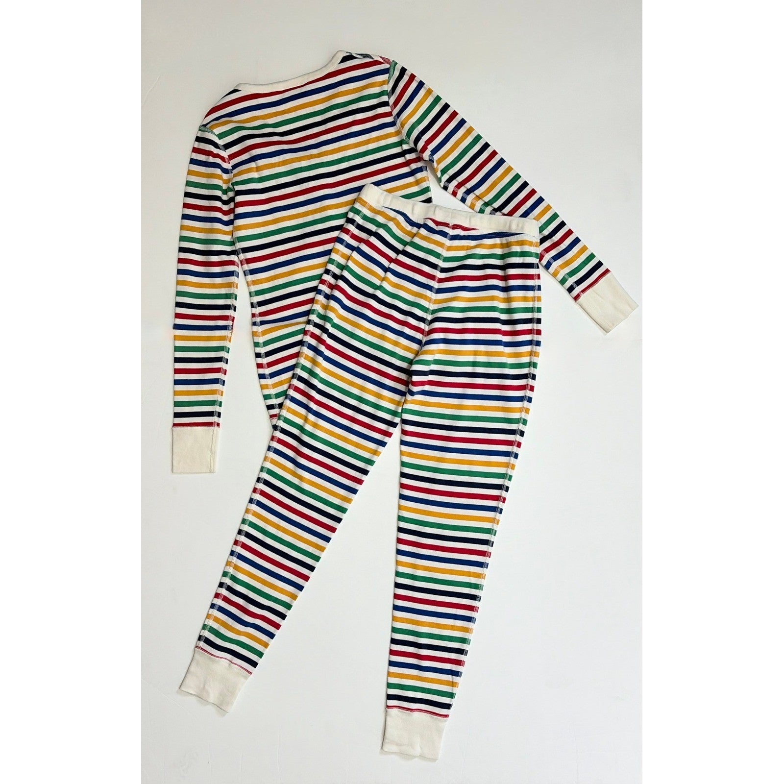Women's HANNA ANDERSSON 2 Piece Multi Stripe Pajamas Henley Organic Cotton Small