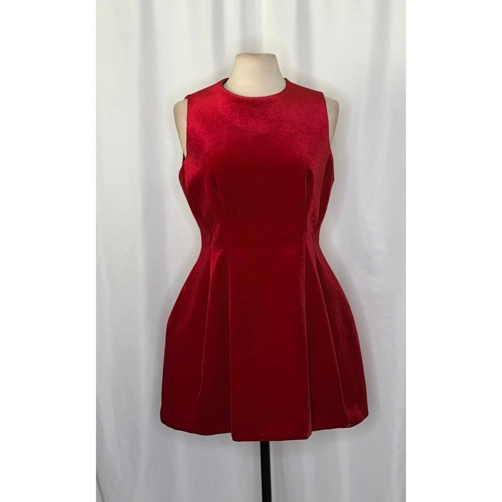 NWT! ZARA Voluminous Red Velvet Dress Valentine Date Party Mini Structured Large