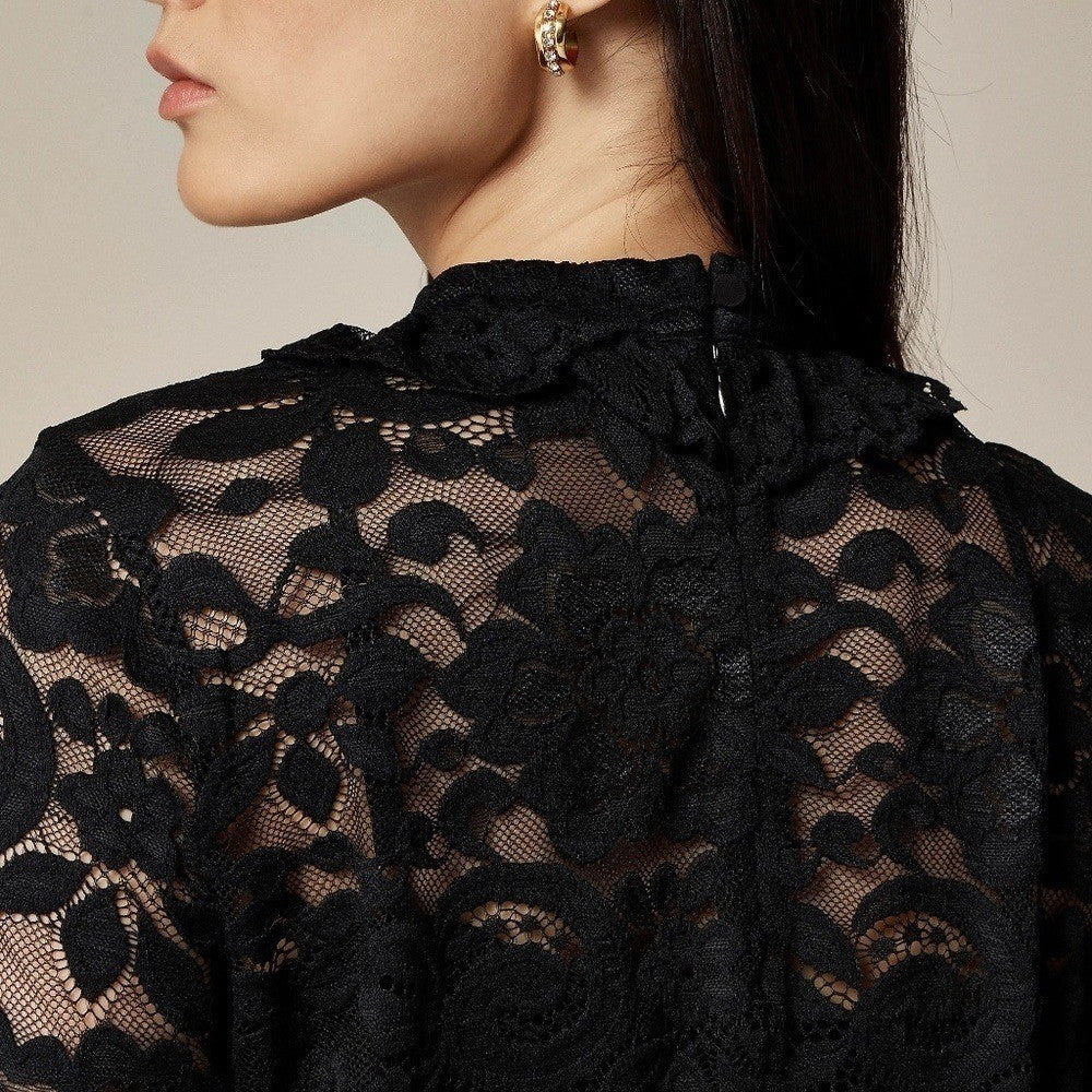 NWT!! J. CREW Lace Mockneck Top Black Floral Victorian Coquette Romantic Size 00