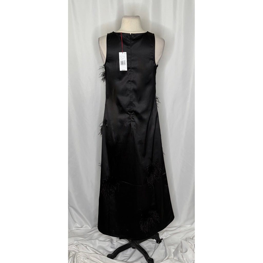 NWT!! FRANCES VALENTINE Feather Maxi Dress Solid Black Party Cocktails Small