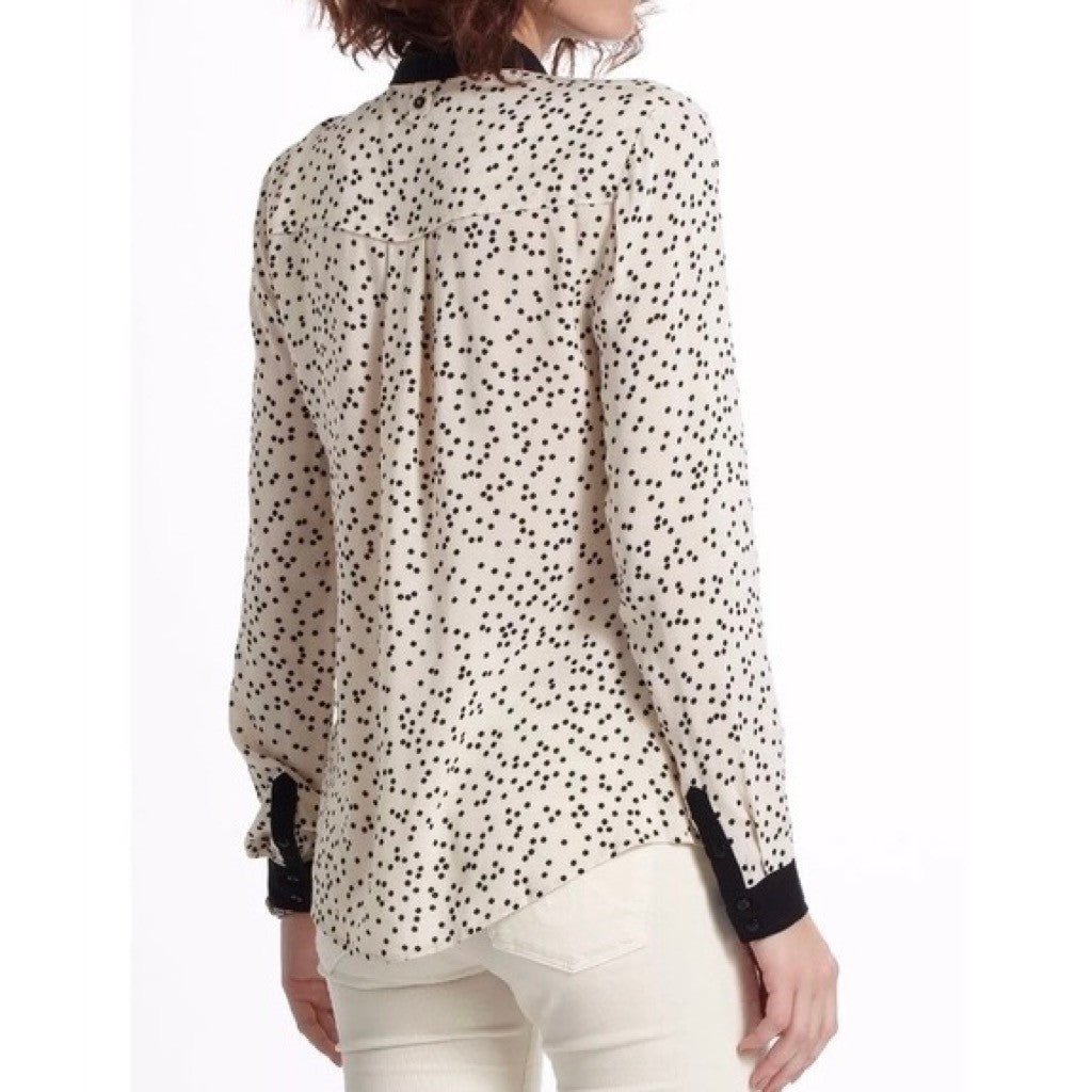 Anthropologie MAEVE Bagatelle Buttondown Shirt Ivory Black Polka Dot Pockets 10