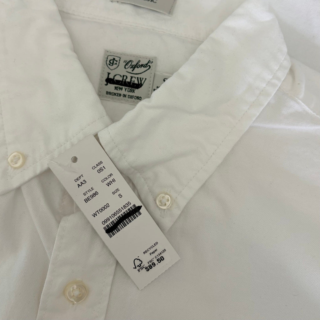 NWT!! Men's J. CREW Short Sleeve Broken-In Organic Cotton Oxford Shirt White S
