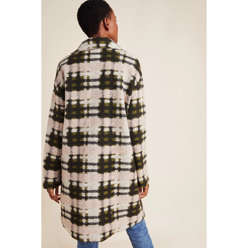 Anthropologie EVA FRANCO Dean Plaid Coat Wool Blend Pockets Double Breast Small
