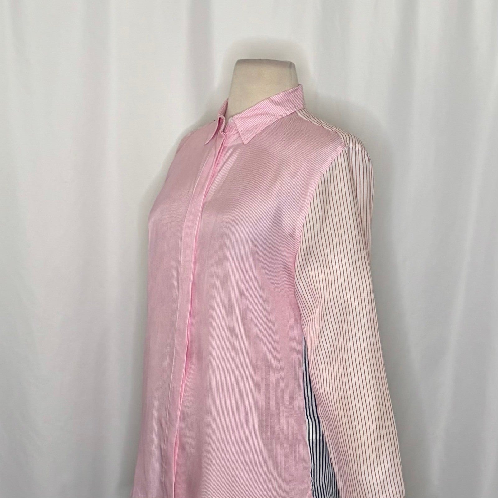 J. CREW Limited Edition Classic Fit Drapey Cupro Shirt Pink Mixed Stripe Size 4