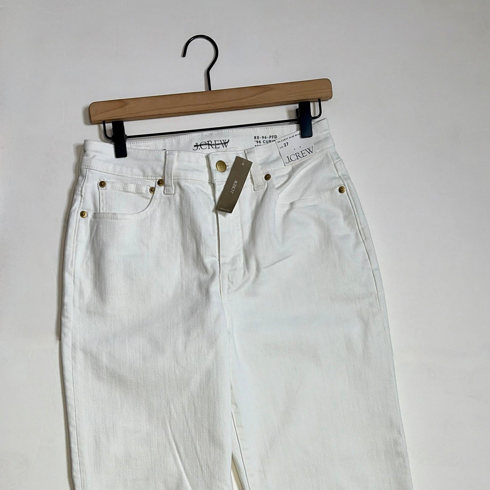 NWT!! J. CREW Curvy Slim Wide Denim Jeans Solid White Raw Hems Stretch Size 27