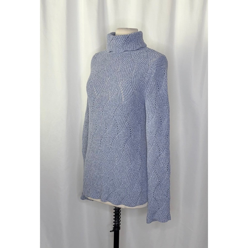 SUNDANCE Champlain Silk Turtleneck Sweater Pointelle Flame Stitch Pullover Small