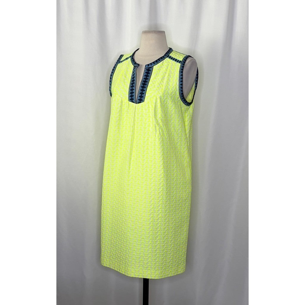 J. CREW Printed Shift Dress Neon Lime Green Retro Vacation Preppy Size 6