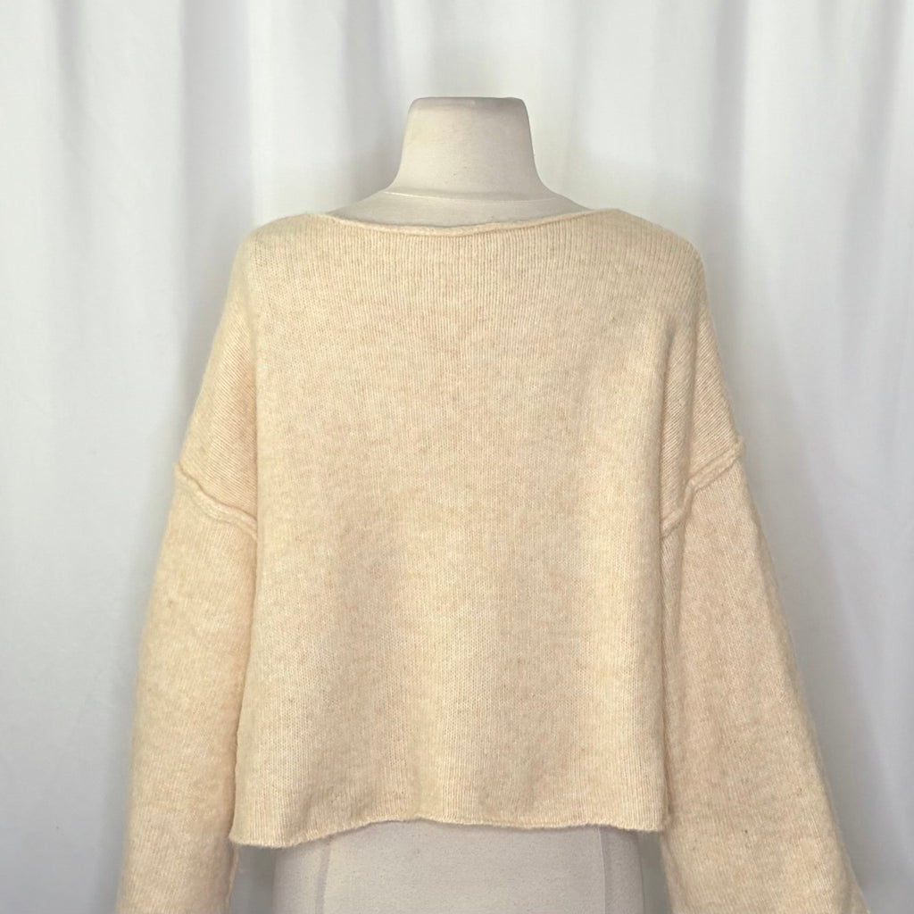 ZARA Bateau Neck Cropped Sweater Wool Solid Ivory Pullover Knit Knitwear Small