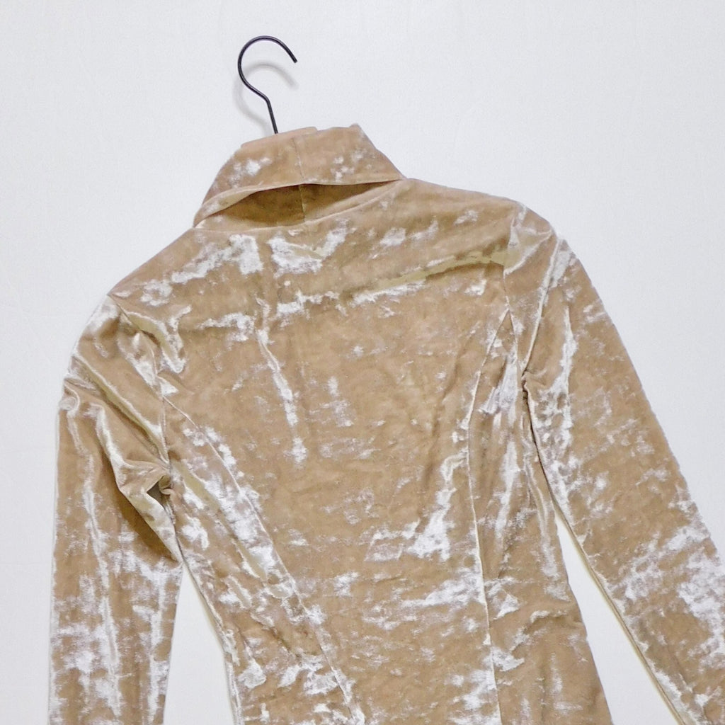 ZARA Velvet High Neck Bodysuit Top Champagne Ecru Fitted Snaps Party X-Small