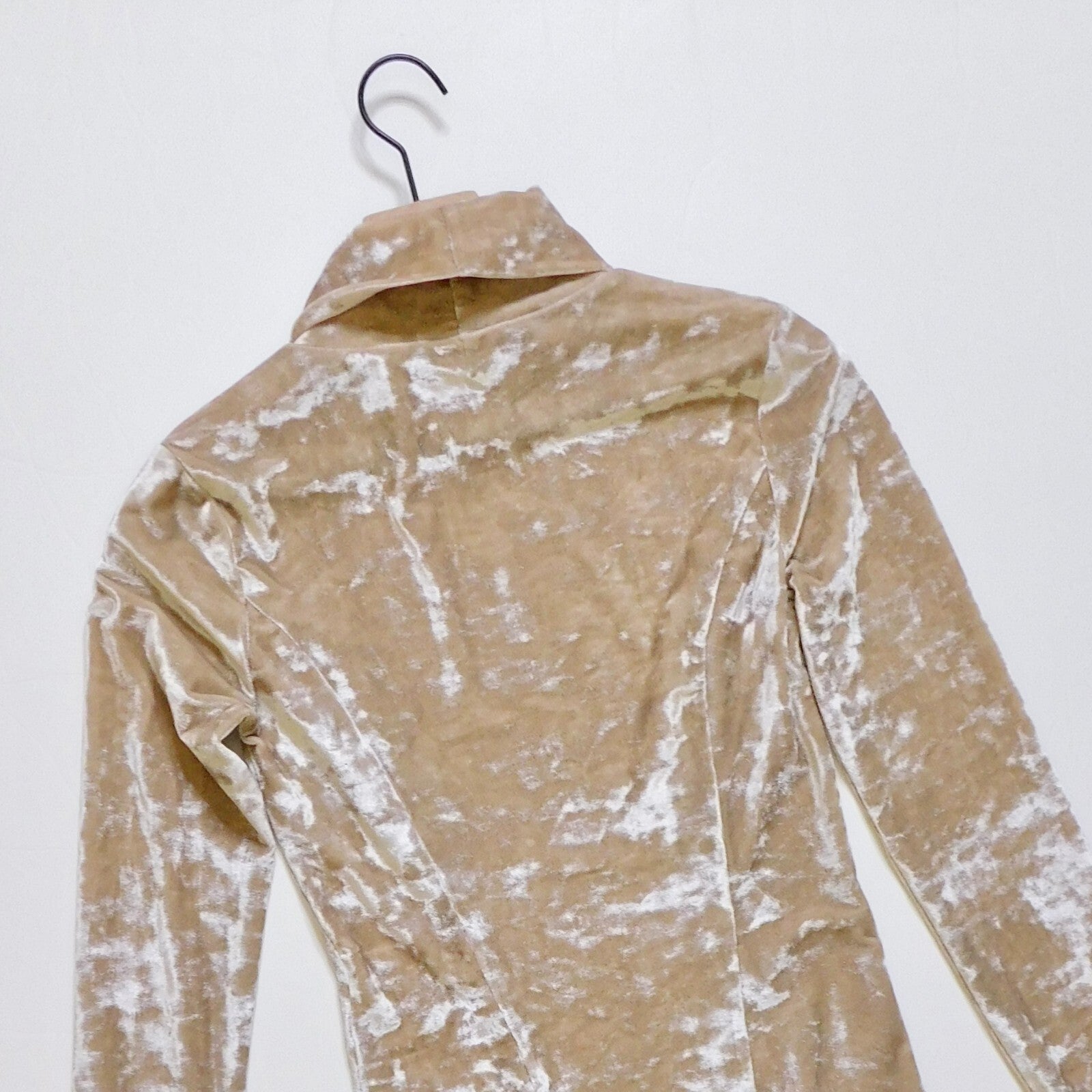 ZARA Velvet High Neck Bodysuit Top Champagne Ecru Fitted Snaps Party X-Small