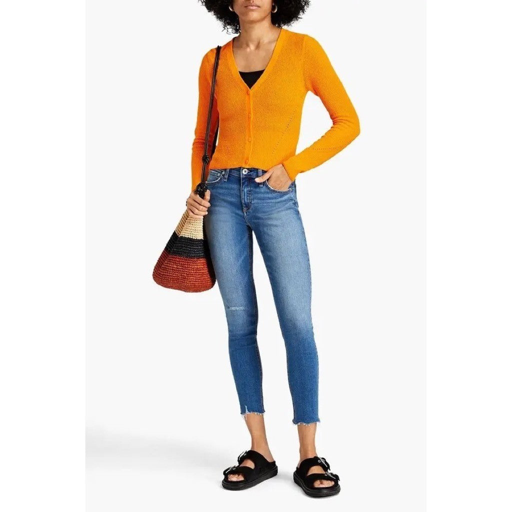 RAG & BONE Soleil Ribbed Cotton-Blend Cardigan Sweater Marigold Orange Small