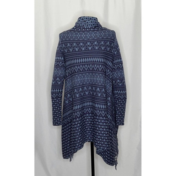 DISNEY PARKS Mickey Mouse Fringed Cardigan Sweater Blue Chevron Medium Large
