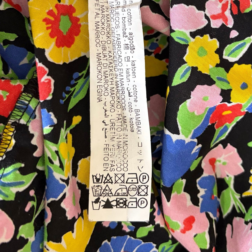 ZARA Bright Floral Mini Dress Statement Puffed Sleeves Spring Summer Black Small