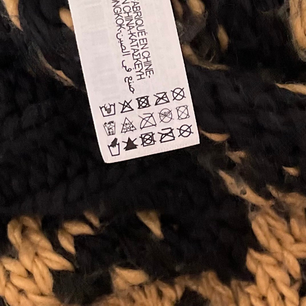 ZARA Limited Edition Beaded Jacquard Sweater Black Brown Oversized Chunky Small