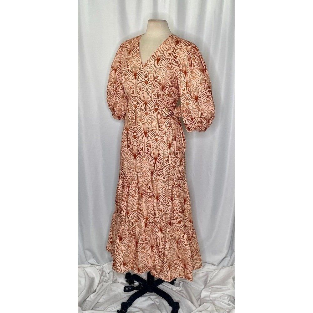 NWT!! Anthropologie HUTCH V-Neck Tiered Wrap Dress Geometric Blockprint Large