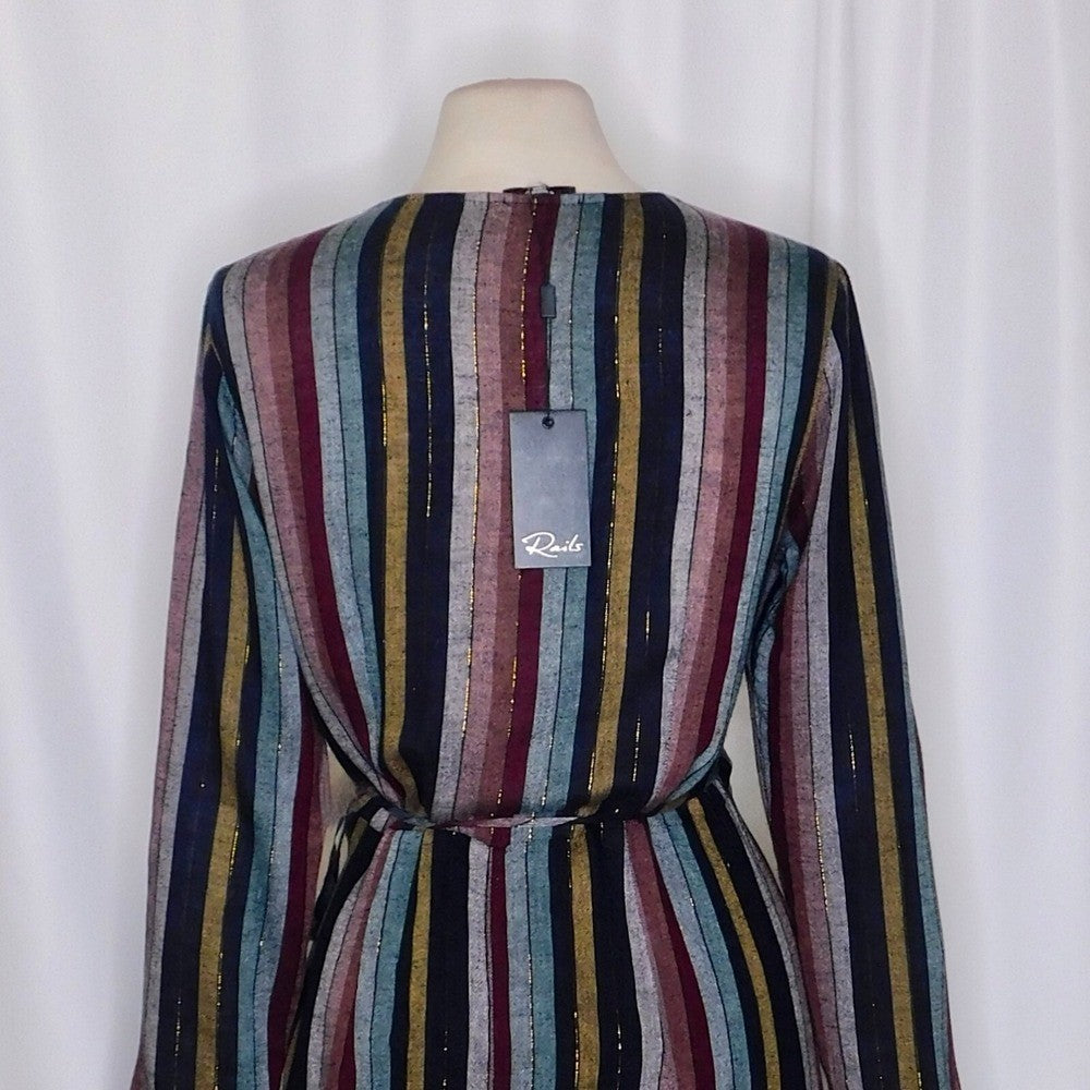 NWT!! RAILS Lola Varadero Stripe Wrap Dress Tie Waist Metallic Mini Medium