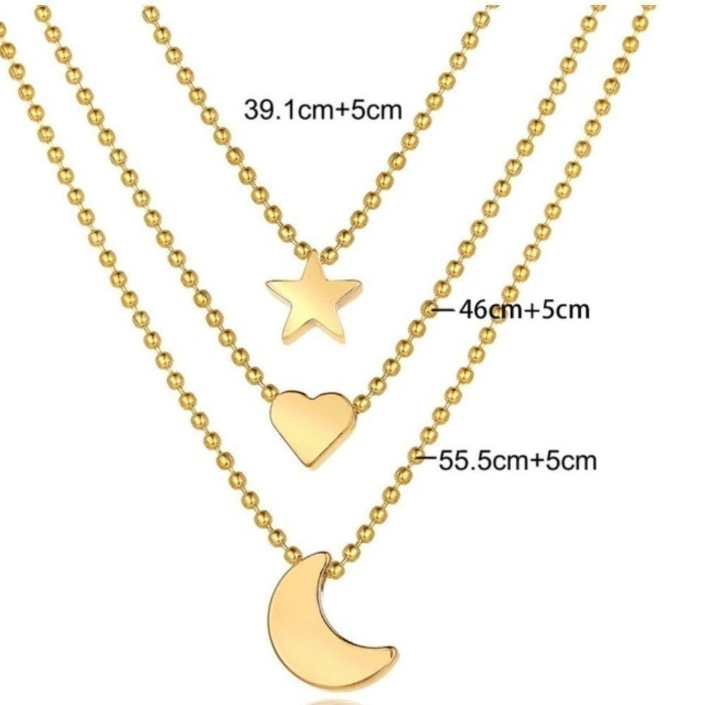 Gold Multilayer Pendant Necklace Moon Star Heart Celestial Goddess Boho Bohemian
