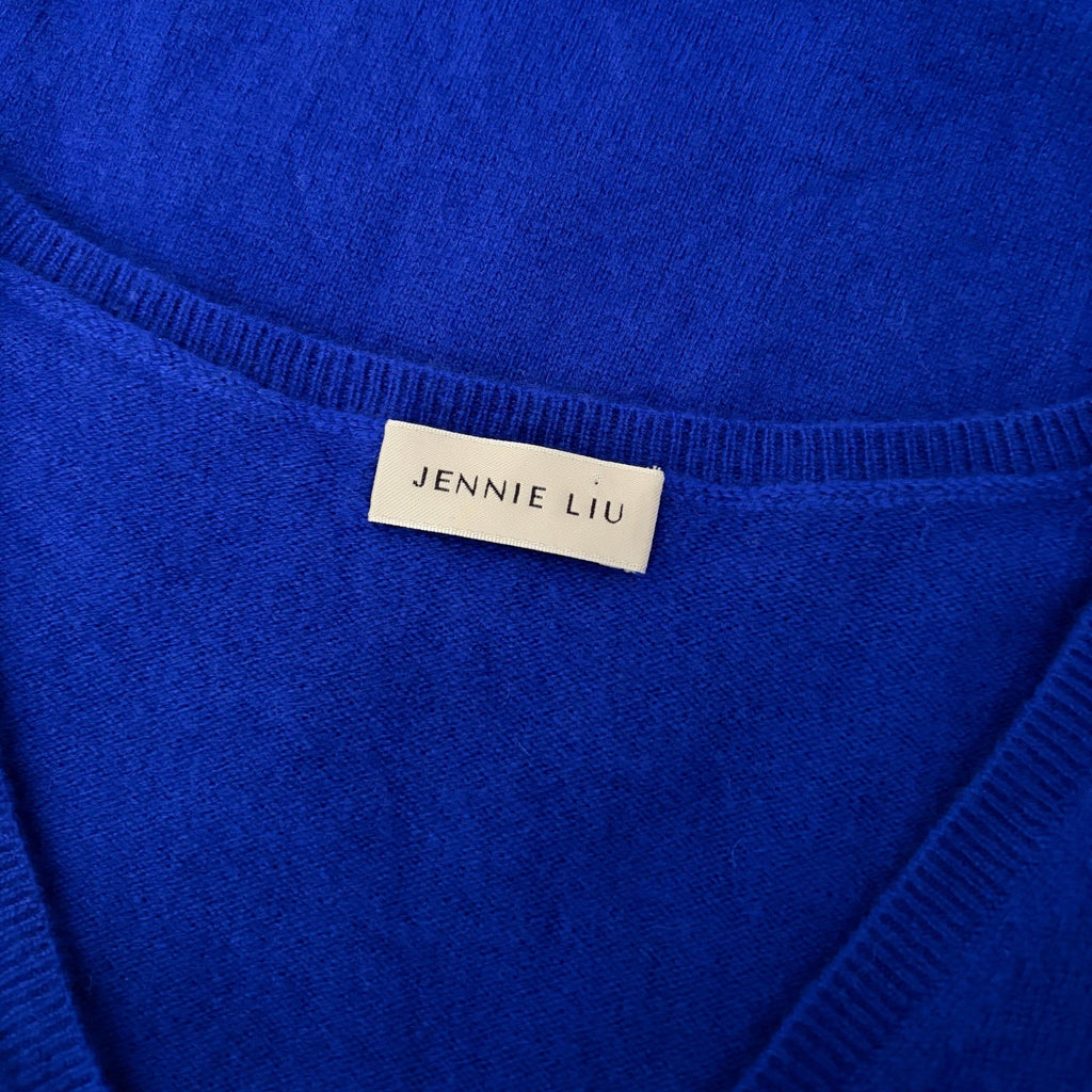 JENNIE LIU Cashmere Ava V Neck Sweater Cobalt Blue Knitwear Preppy X-Small