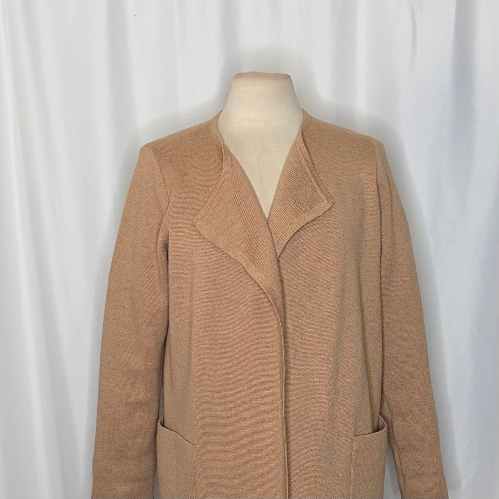 J. CREW Juliette Collarless Sweater Blazer Solid Tan Brown Longline Knit Small