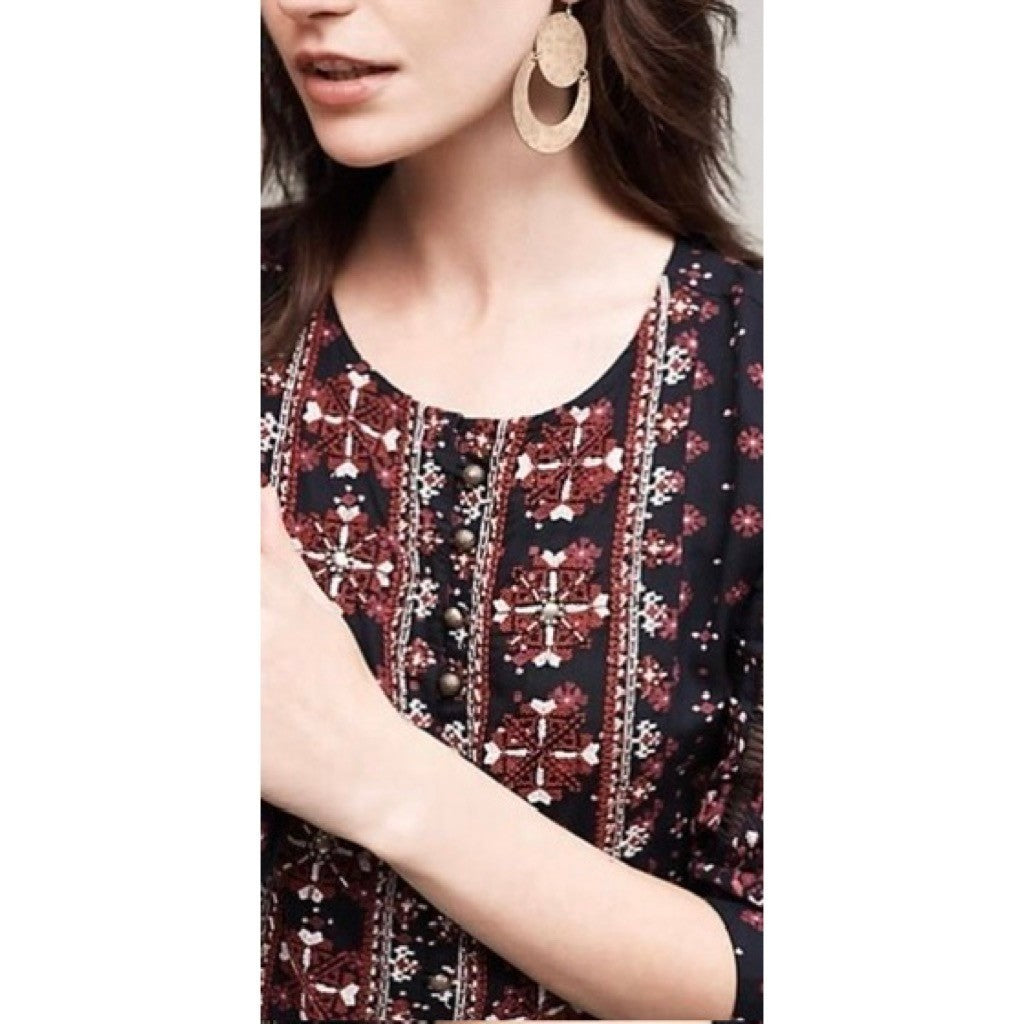 Anthropologie VANESSA VIRGINIA Kaleidoscope Beaded Shirtdress Dress Medium