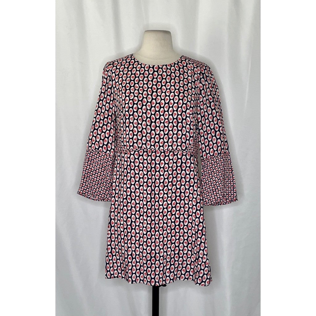 NWT!! BODEN Edna Tunic Top Retro Floral Navy Blue Red Preppy Polka Dot Size 6