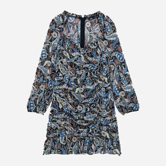 ZARA Paisley Floral Ruched Dress Ruffled Mini Metallic Party Cocktails Small
