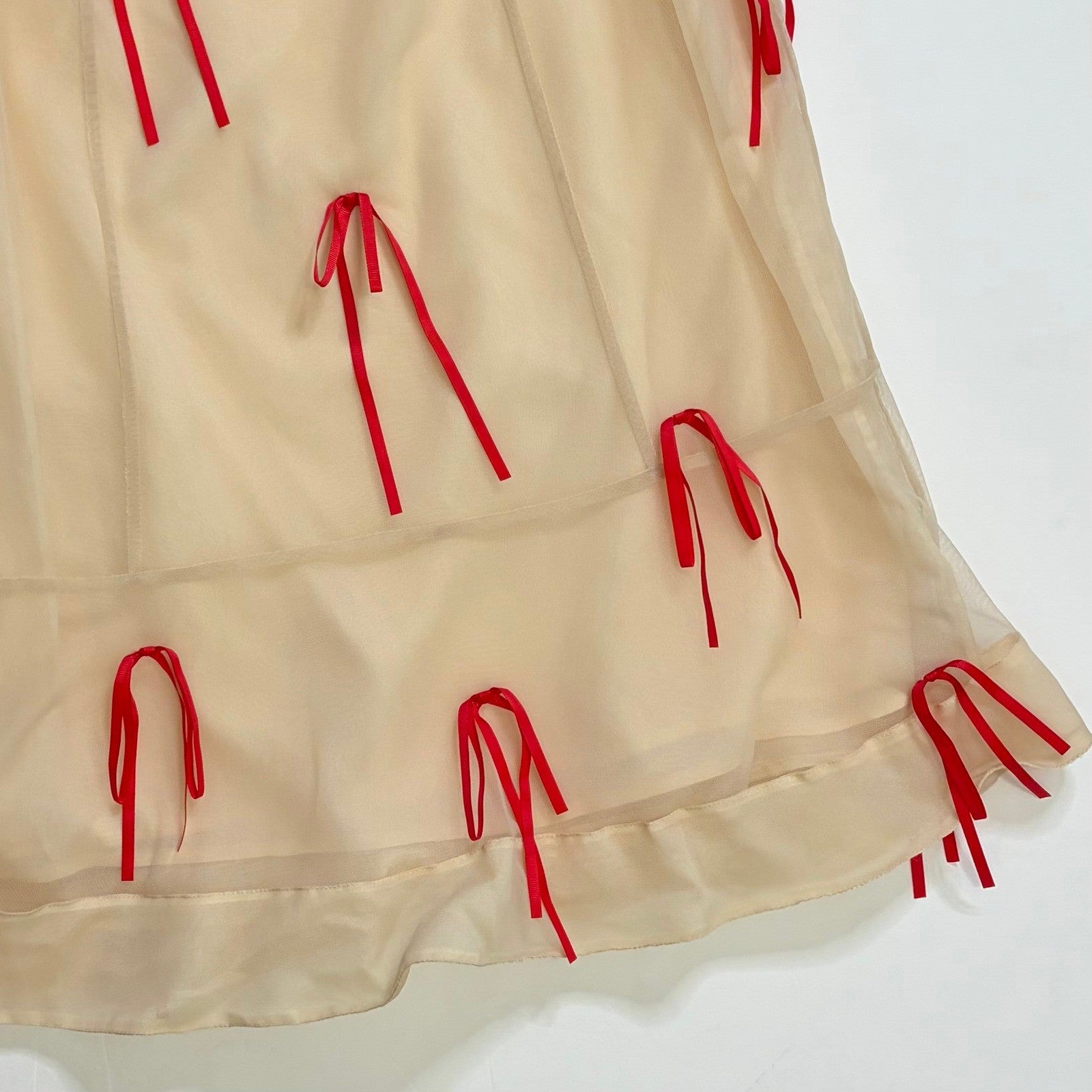 Anthropologie MAEVE Ribbon Pencil Midi Skirt Tulle Ivory Red Coquette 12 Petite