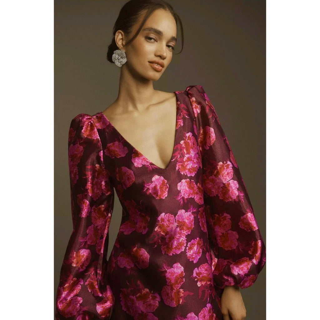 NWT!! Anthropologie BHLDN Aliana V Neck Floral Organza Mini Dress Large