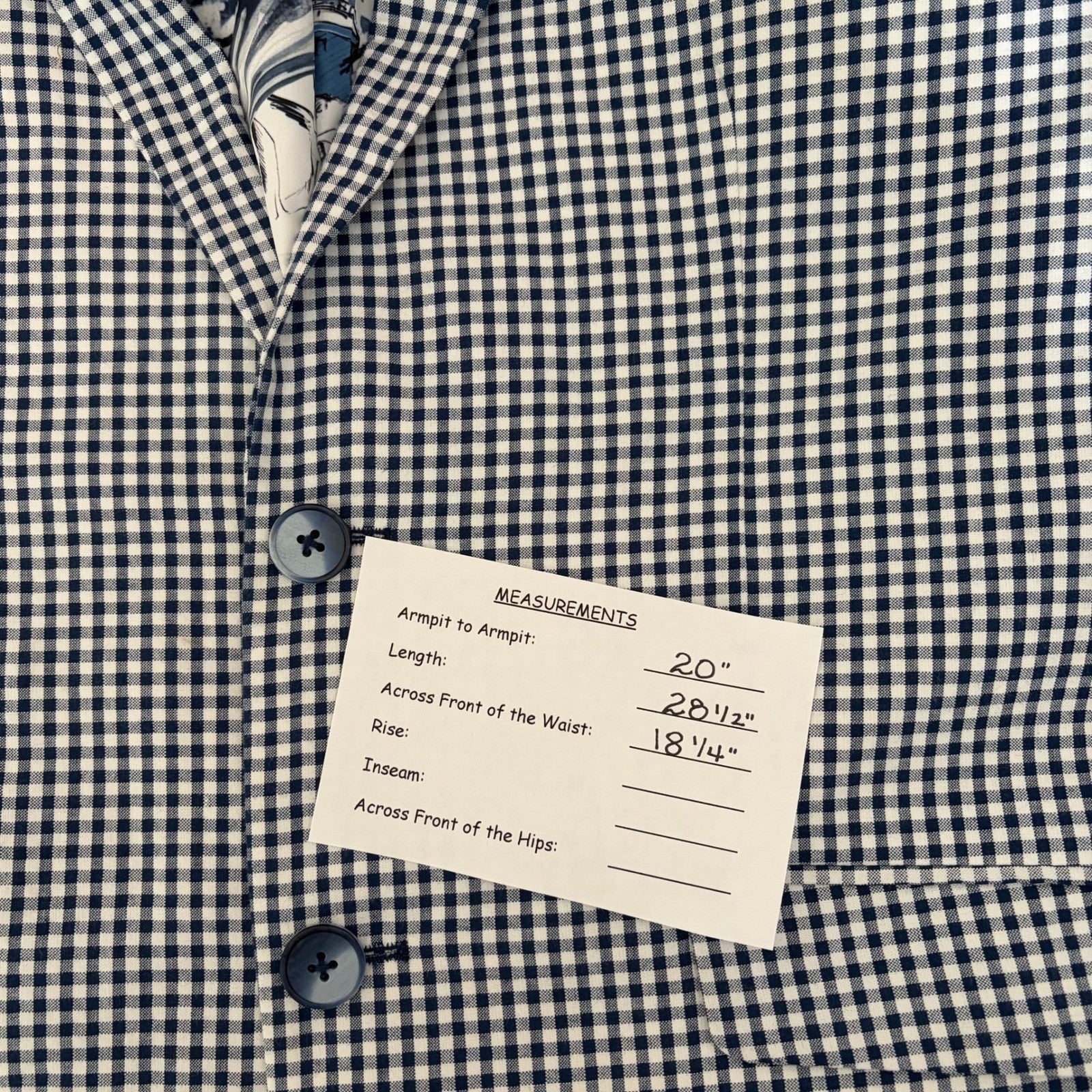 NEW! PAISLEY & GRAY Gingham Peak Two Button Blazer Blue White Nautical Lined 40R