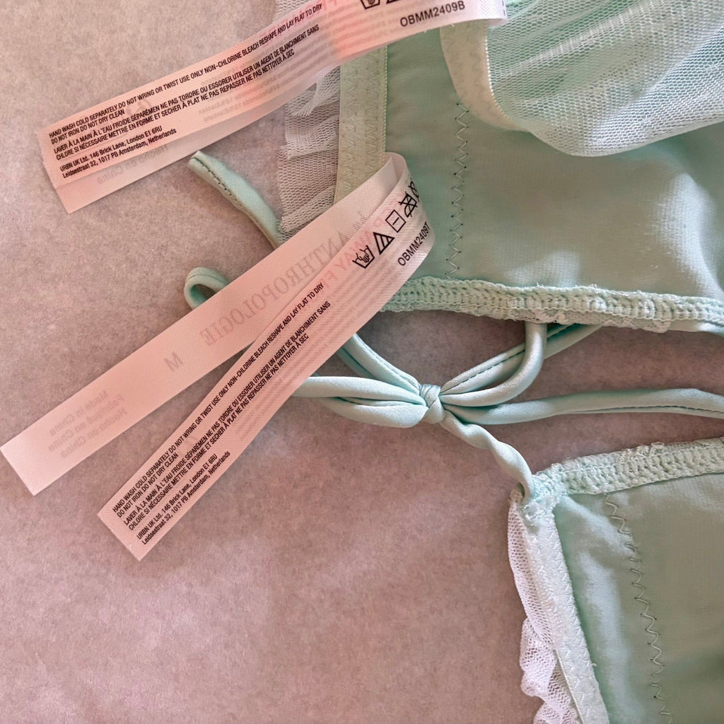 ANTHROPOLOGIE Two Piece Set Crop Lace Ruffle Cami Short Mint Green Lacey Medium