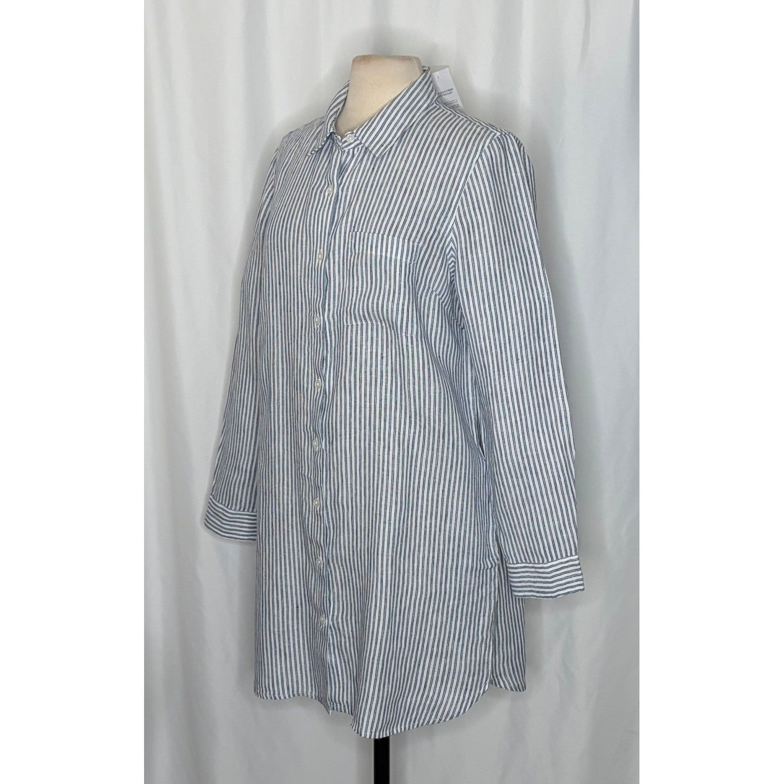 NWT!! COLDWATER CREEK Cross Dyed Striped Linen Tunic Topper Blue White Medium